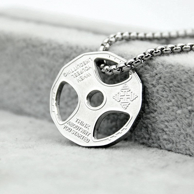 European And American-style Fitness Dumbbell Plate And Barbell Necklace For Men