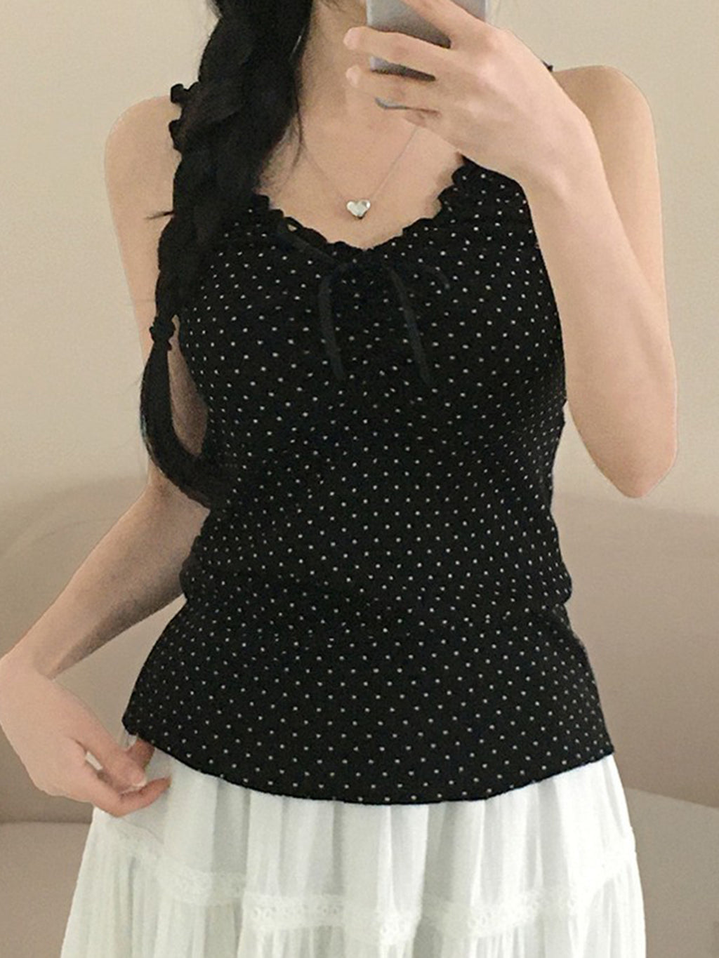 Womens Fashionable Casual Polka-Dot Wide-Shoulder Top