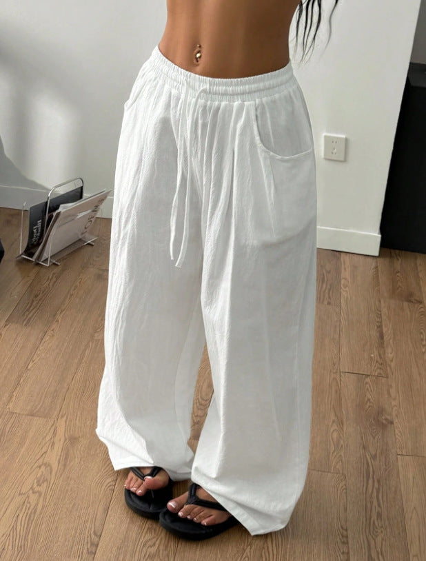 Laid-back Style High-Waist Casual All-Match Flowy Drawstring Wide-Leg Pants For Women