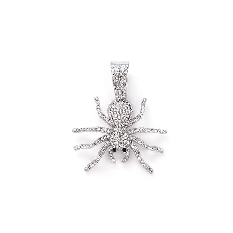 Gothic Full-Crystal Personalized Spider Pendant Necklace Punk Rock Retro Insect Pendant Chain