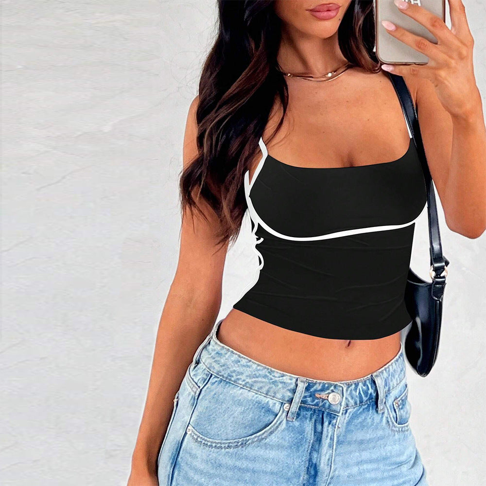 Women's Fashion Trendy Sexy Camisole Springsummer Color-block Design Versatile Sleeveless Top