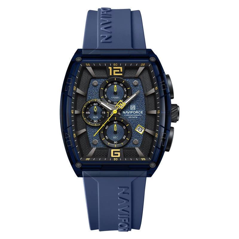 Mens Quartz Watch Barrel-Shaped Silicone Strap Luminous Water-Resistant Sports Watch