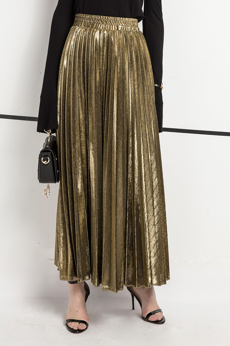 Women's Solid Color High Waist Large Pleated Skirt