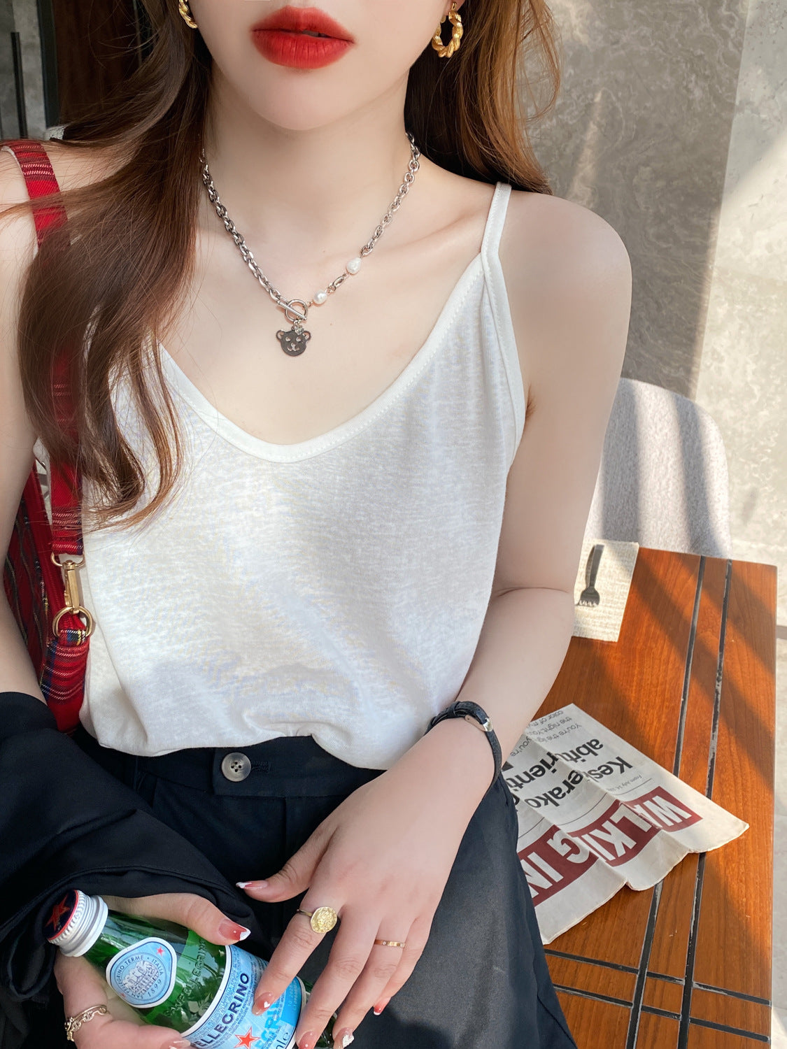 Strap Vest Women's Summer Outerwear White Base Layer