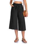 Women's Solid Color All-Match Elastic Cropped Pants Loose Wide-Leg Trousers