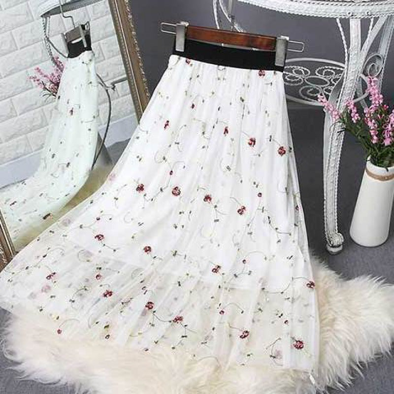 Women's Mid-length Pleated High-waist Slim Mesh Skirt