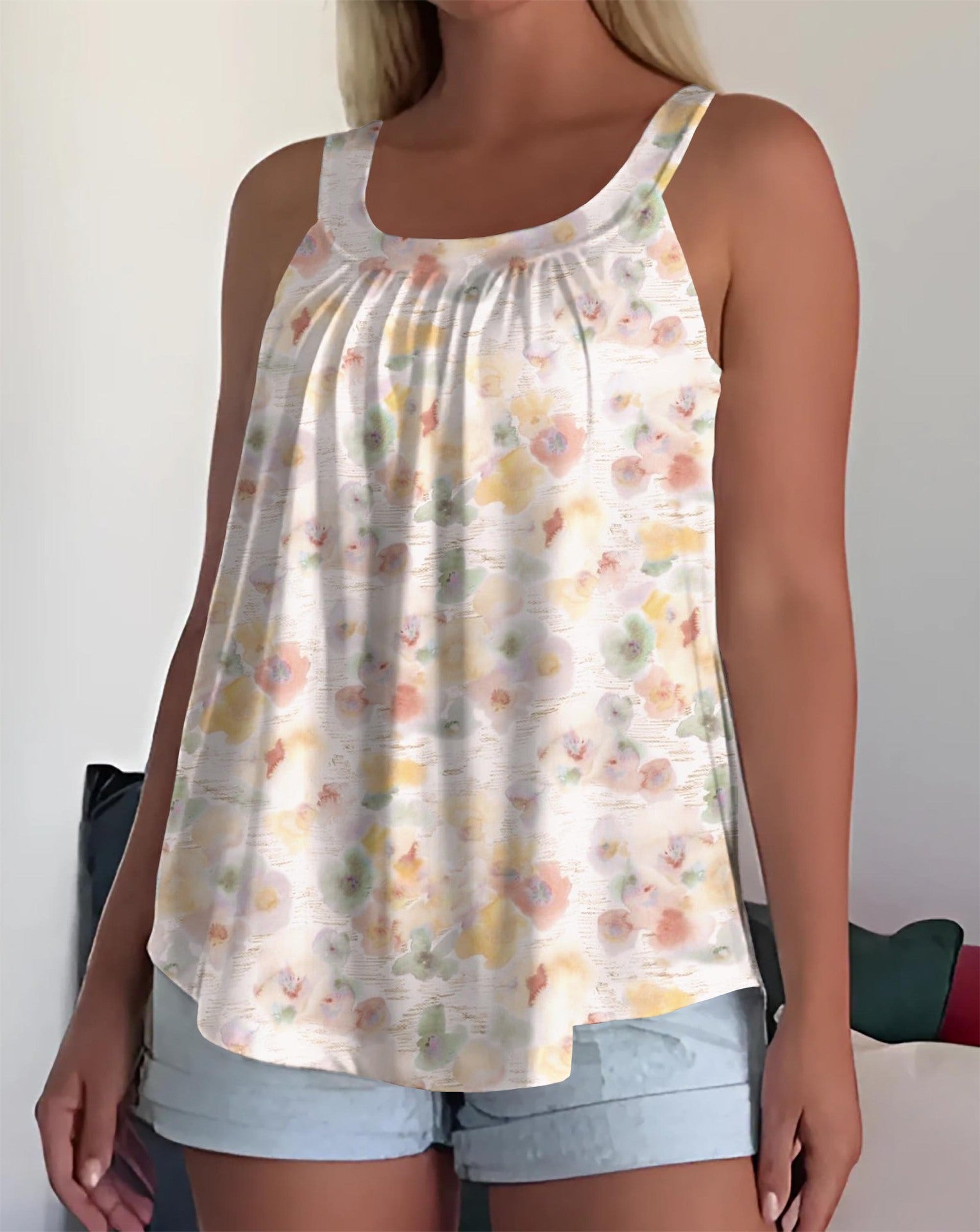 Womens Strappy Casual Sleeveless Tank Top With 3D Digital Graffiti Print