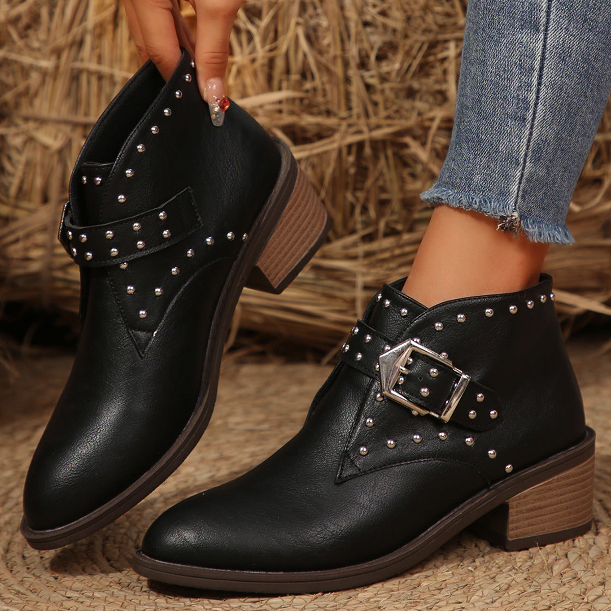 Mid-heel Boots Winter Pointed Toe Shafted