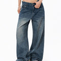 Star-print Wide-leg Denim Jeans For Women Washed Loose-fit Casual