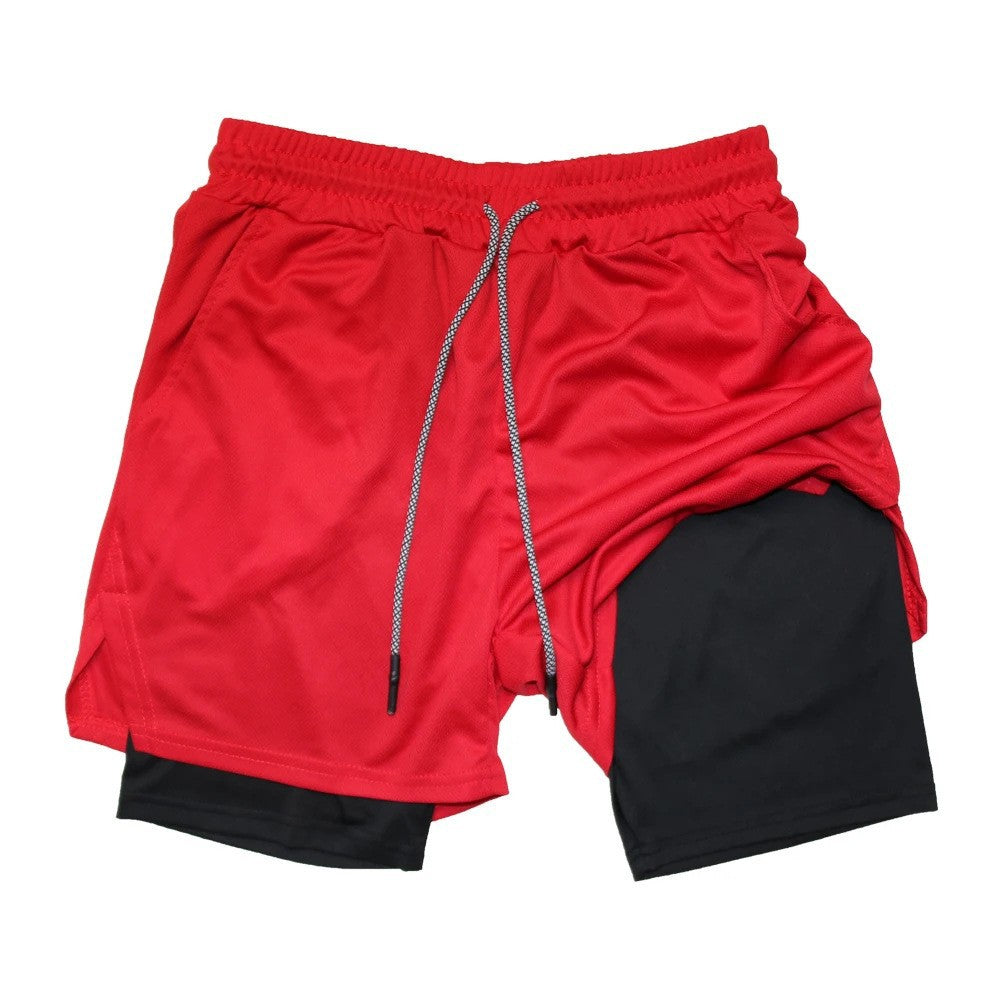 Men's Double-Layer Quick-Drying Breathable Sports Shorts With Pockets