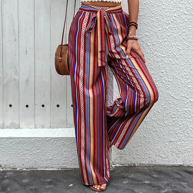 Women's Printed High-Waist Elastic Wide-Leg Pants