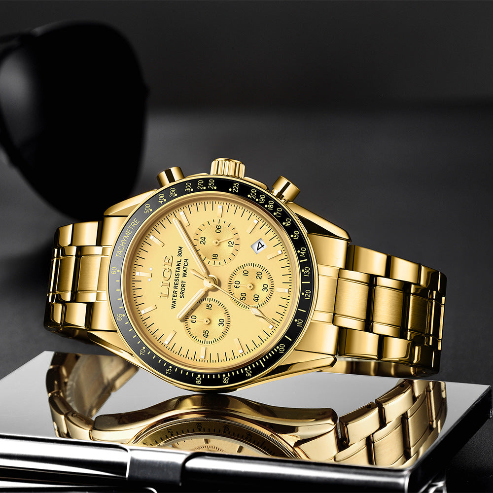 Mens Multifunctional Waterproof Calendar Luminous Quartz Watch