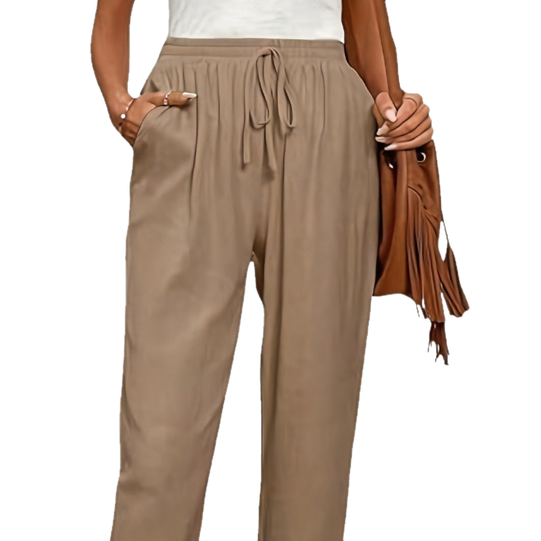 Drawstring-waist Wide-leg Pants Womens Solid Color