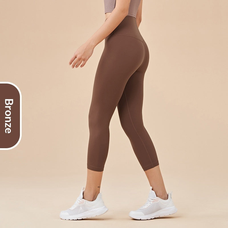 Women's Solid-Colored High-Waist Cropped Sports Fitness Pants