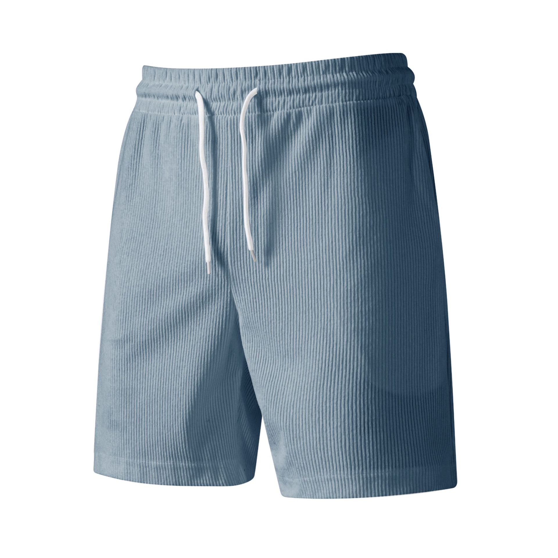 Corduroy Solid Color Drawstring Loose Sports Shorts For Men