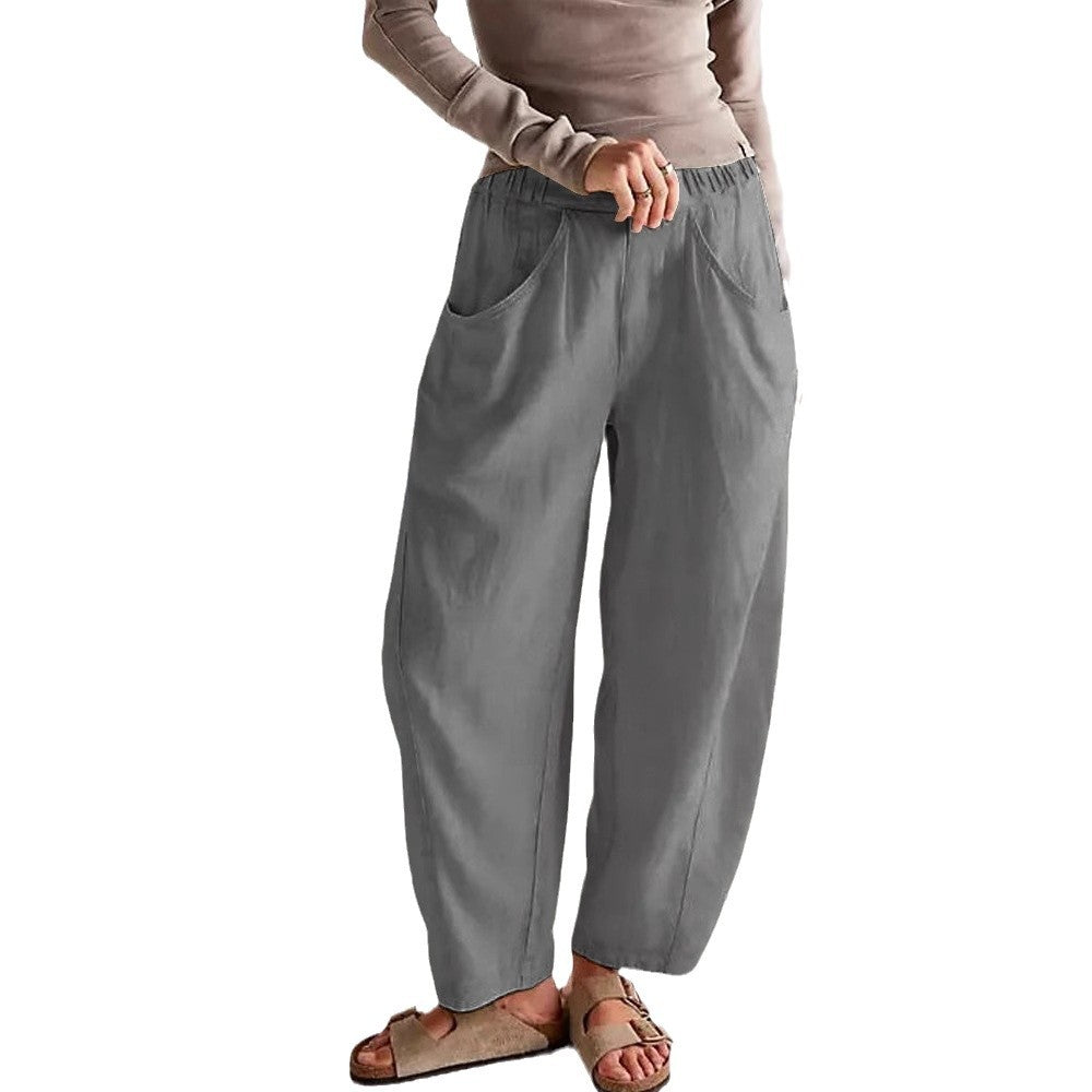 Spring New Arrival Cotton-Linen Solid-Color Fashionable Casual Loose Womens Pants