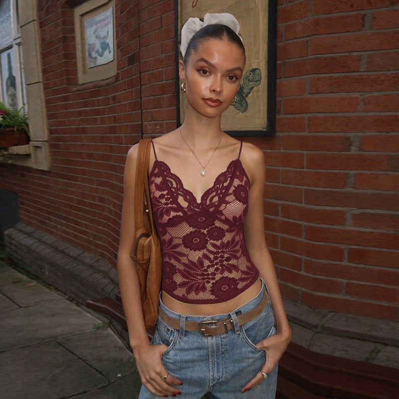 New Sexy Sheer Lace-trimmed Camisole