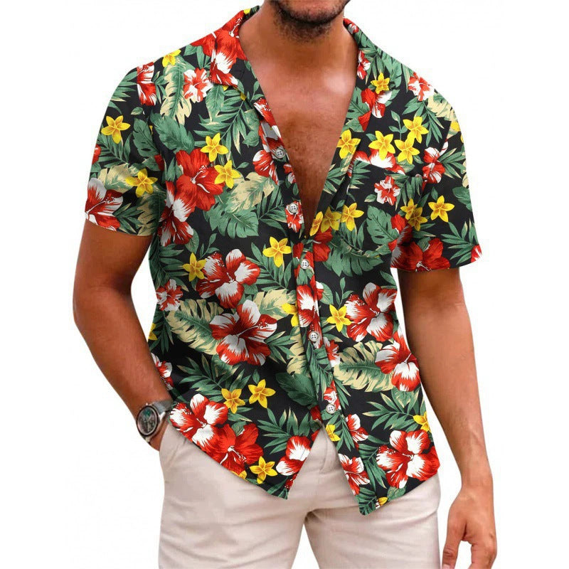 Mens 3D Digital print Short sleeve Lapel Shirt