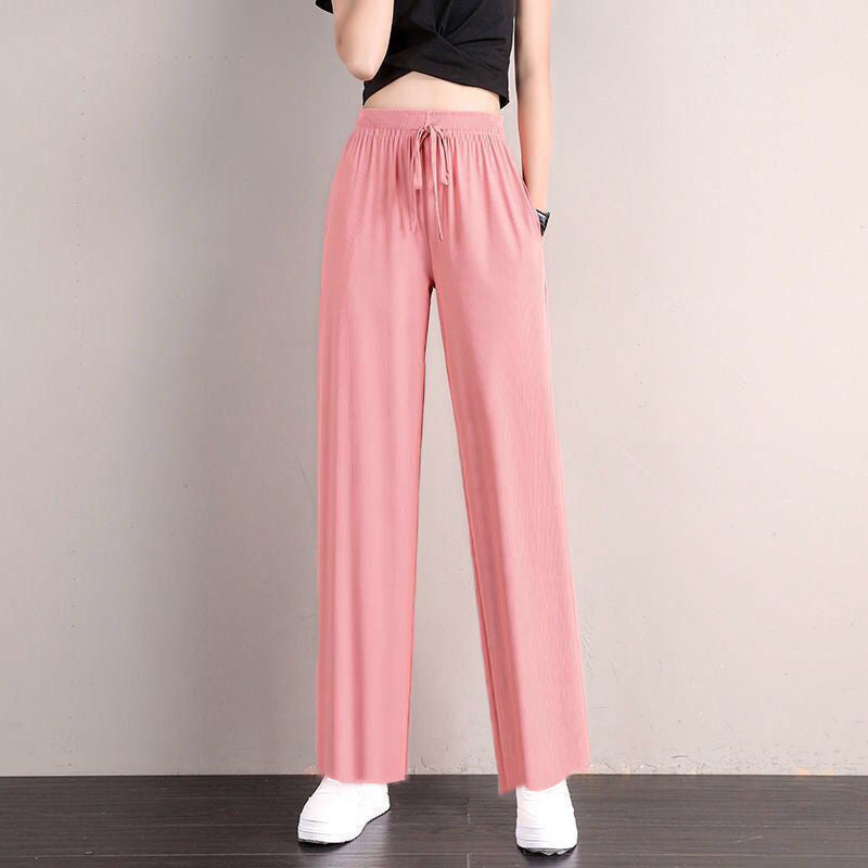 Ice Silk Wide-leg Pants Womens Summer Thin Draping, Loose-fit Style