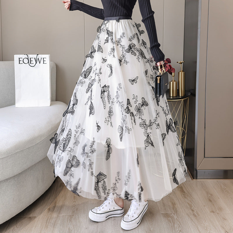 Mid-length A-line gauze skirt