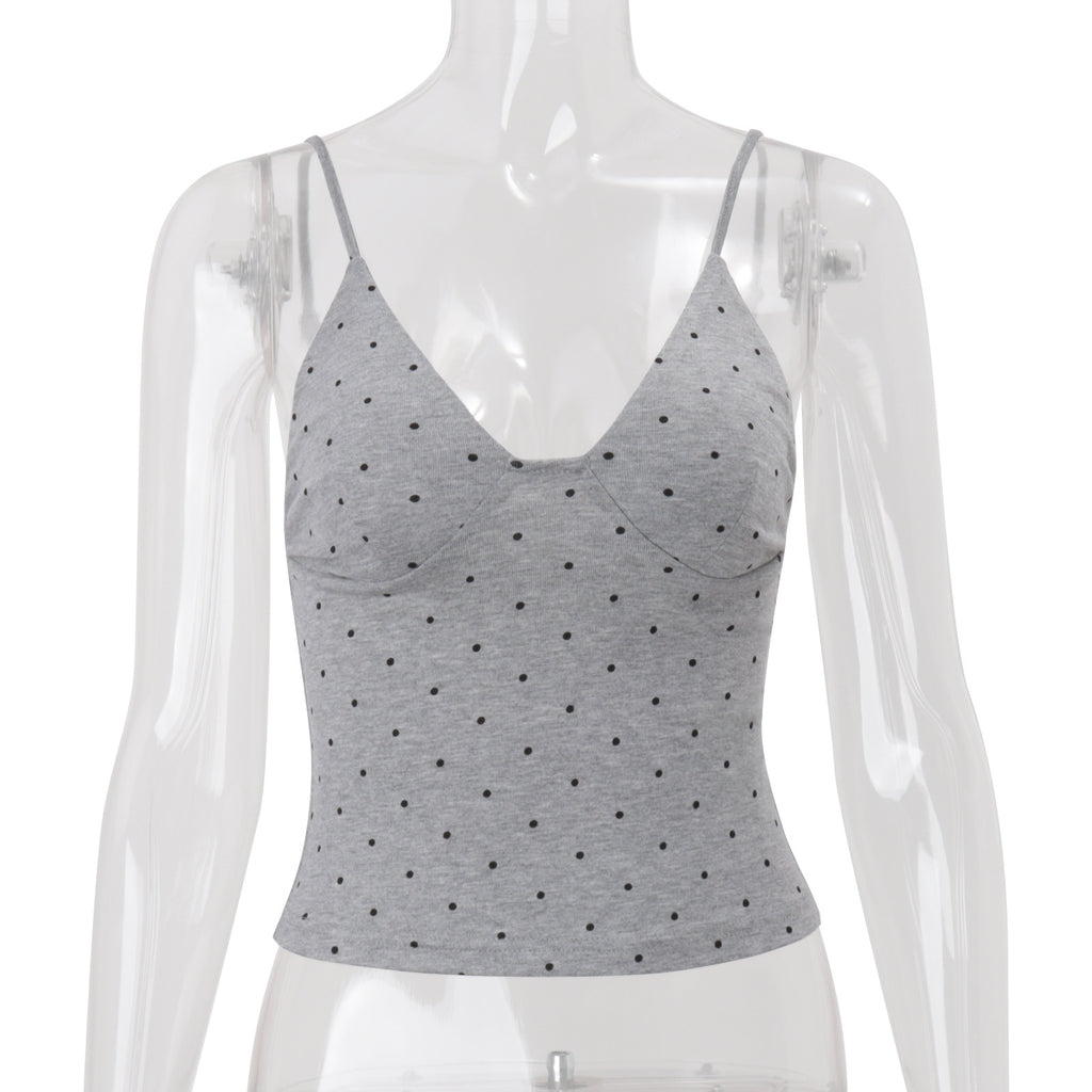 Womens Stylish Polka-Dot Sexy Slim-Fit Camisole Top