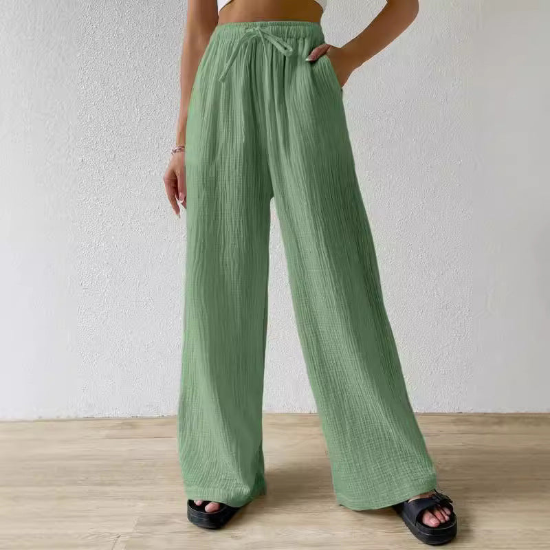 Fashionable Womens Versatile Elastic Waist Casual Wide-Leg Pants