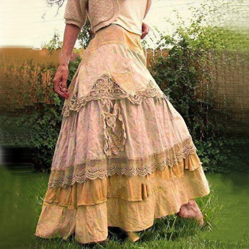 Women's Dresses Stitching Lace And Big Hem Cake Skirt