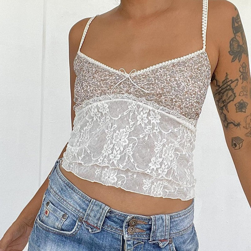 Printed Lace Patchwork Sexy Womens Vest