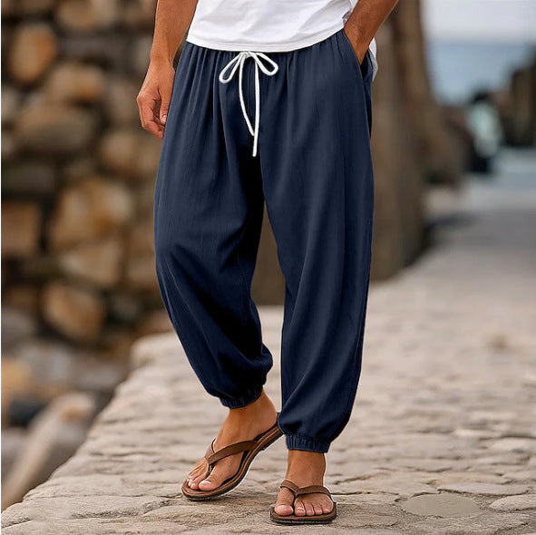 Mens Casual Loose-fitting Solid-color Beach Shorts