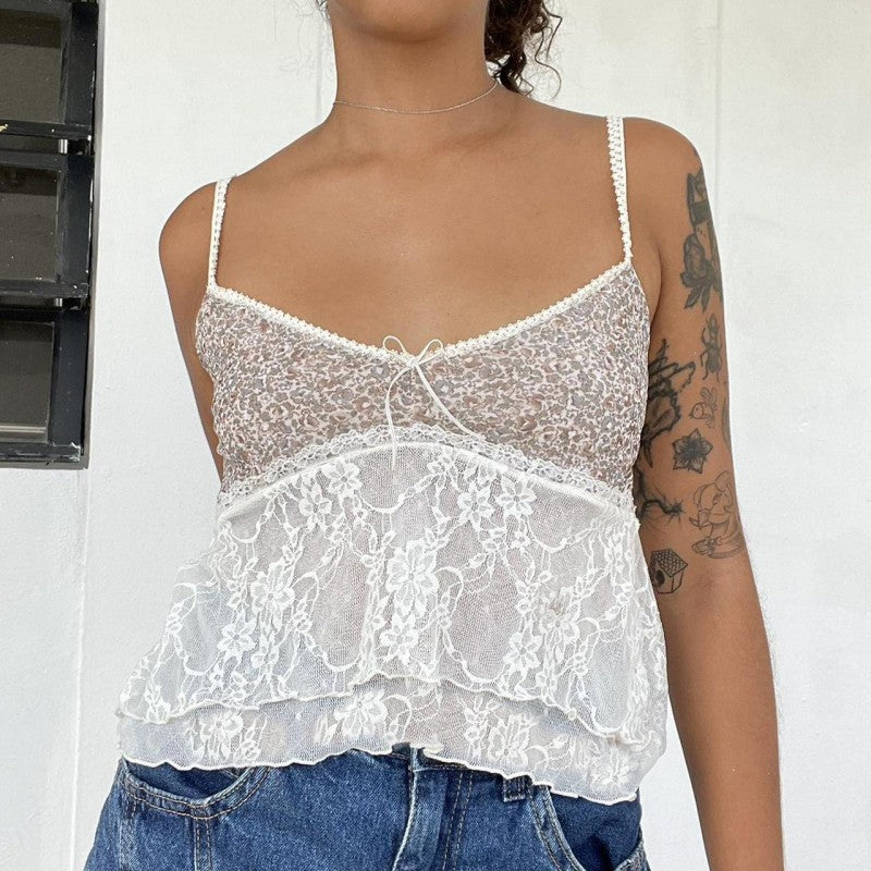 Printed Lace Patchwork Sexy Womens Vest