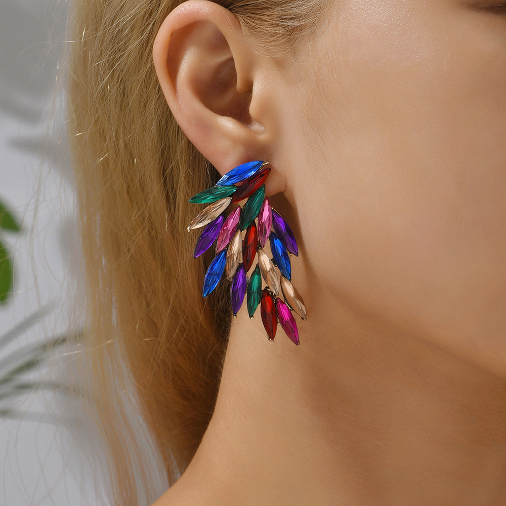 Multicolor Paved Rhinestone Angel Wing Stud Earrings Women Boho Statement Vacation Party Daily Wear Accessories