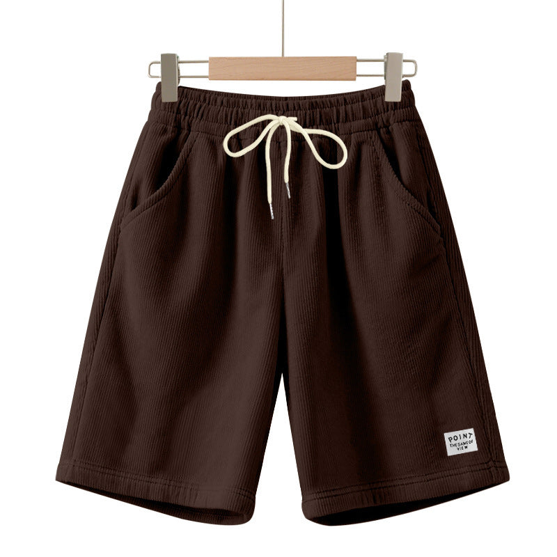 Solid-color Lace-up Loose-fit Straight-leg Mens Shorts For Summer