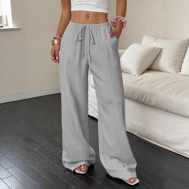New Womens Casual Solid-color Textured Fabric Pants