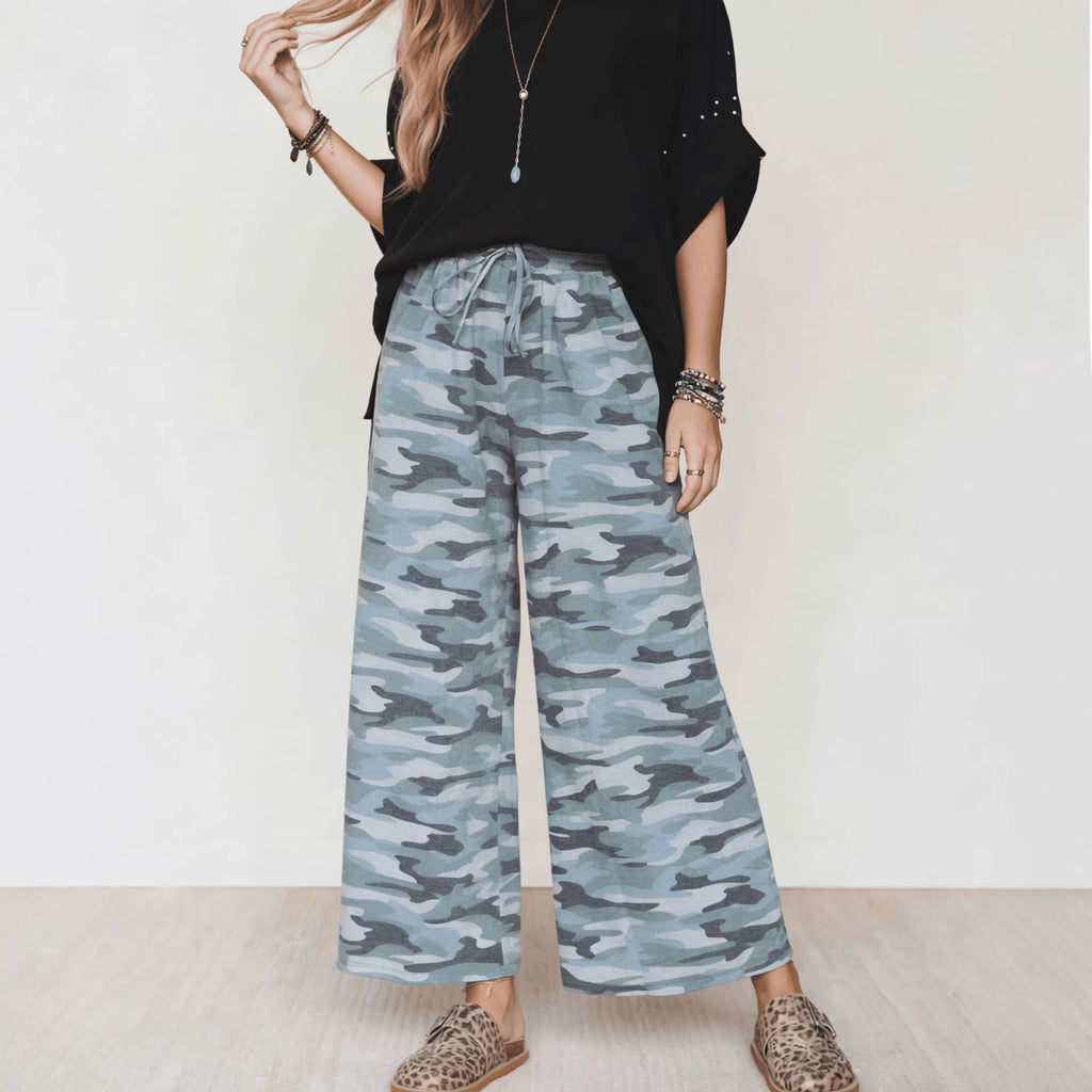 Fashionable Camouflage-Print Casual High-Waist Trousers