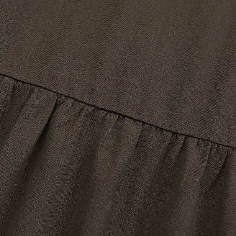 Solid Color Pleated Loose Fitted Long Skirt