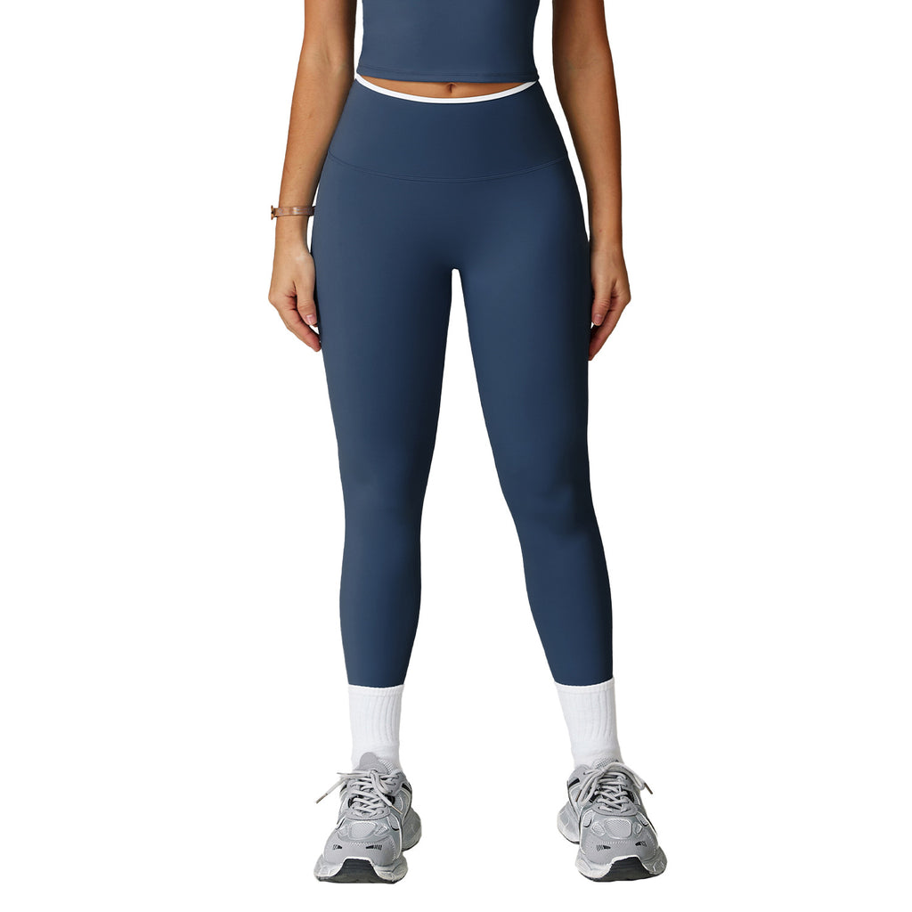 Nude-Feel Yoga Pants High-Waist Contrasting Color Quick-Dry Trousers