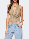 Solid Color Shimmering Reflective Backless Halter Neck Camisole