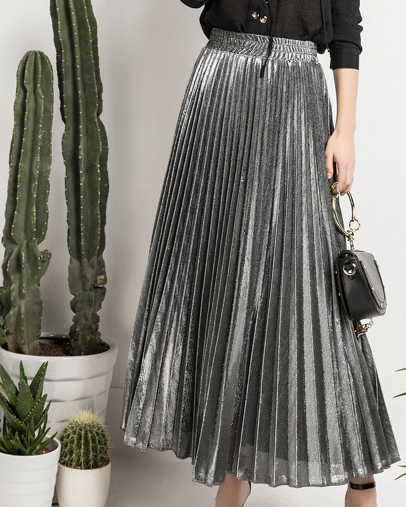 Women's Solid Color High Waist Large Pleated Skirt