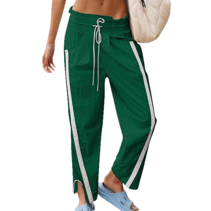 Women's Casual Drawstring Side-Striped Straight-Leg Pants