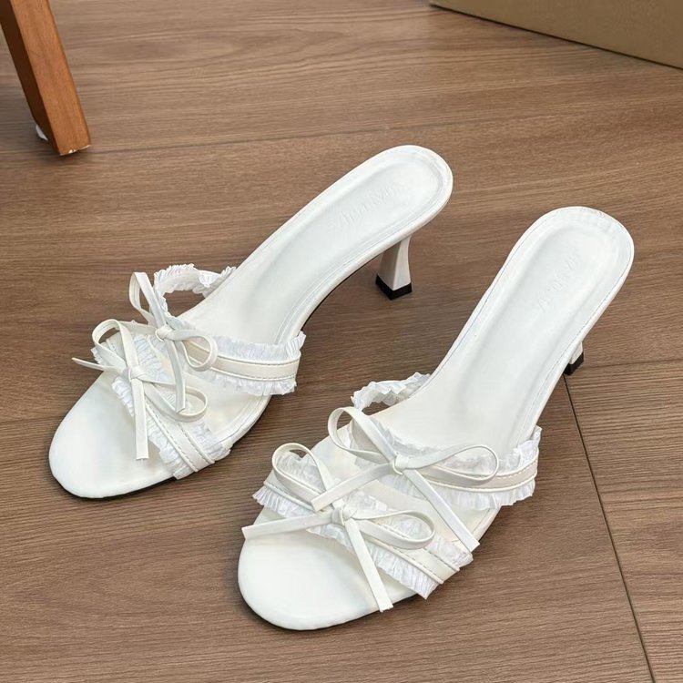 Women's Bowknot High Heel Slide Sandals, Slim Heel Slip On Mules, Elegant Luxury Style For Dresses, Comfort All Day Long