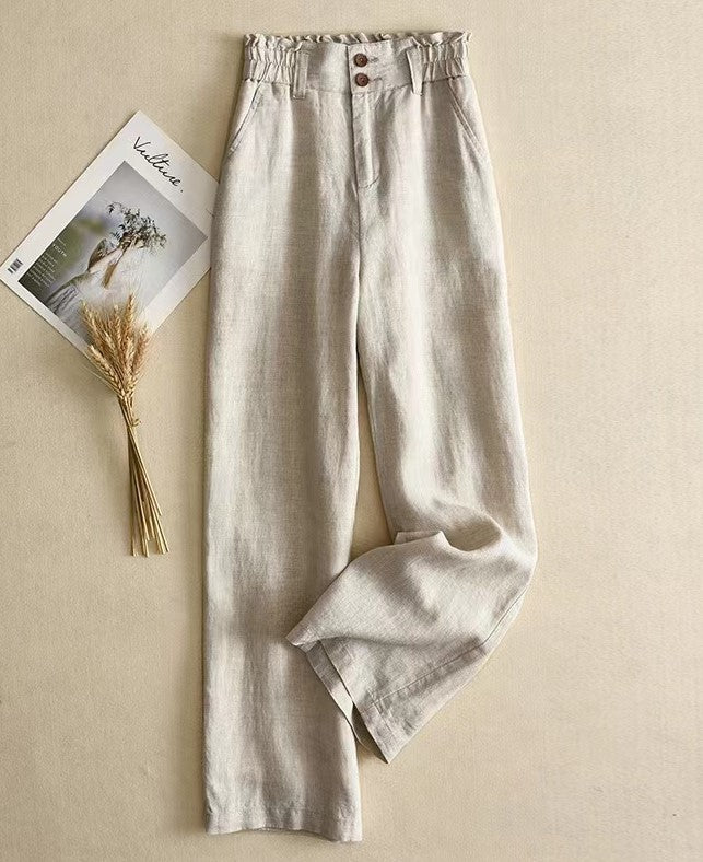 Linen Wide-leg Pants Female High Waist Drooping