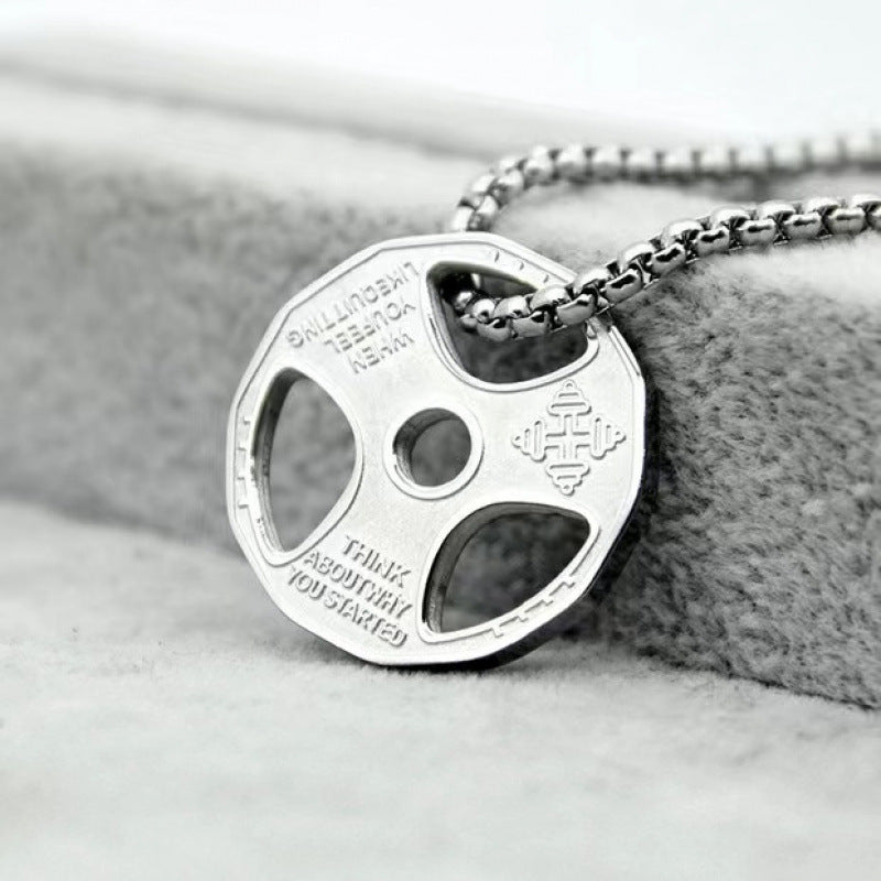 European And American-style Fitness Dumbbell Plate And Barbell Necklace For Men