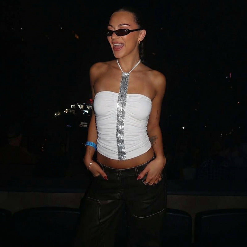 Strap Top Sexy And High-end Figure-hugging With Ruching Bold Girl Style Versatile Tube Top