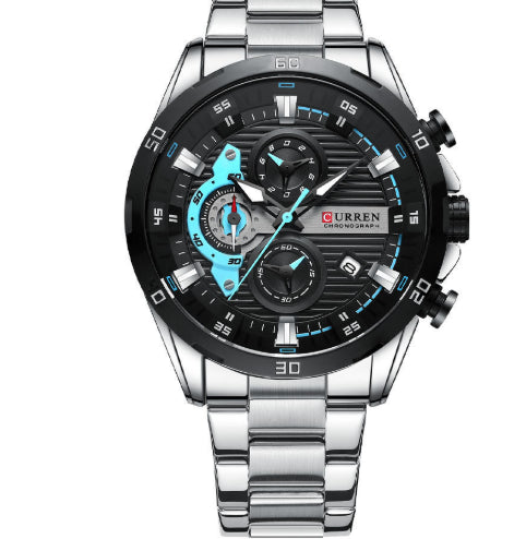 Six-hand Steel-band Round Quartz Watch A Stylish Timepiece