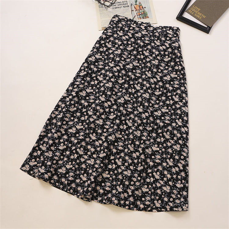 Spring And Summer High-waisted Slimming Printed Over-the-knee Skirt