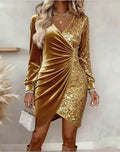 Elegant Sequins Design Long Sleeve Party Dress Women Sexy V Neck Bodycon Dresses For Women Evening Dress Christmas Clothes