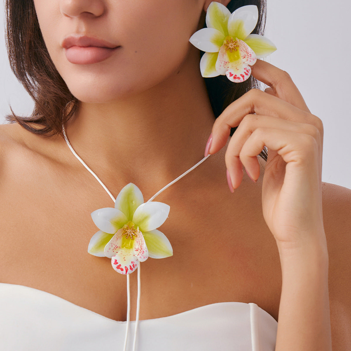 Personalized Long Wax Cord Fabric Floral Necklace
