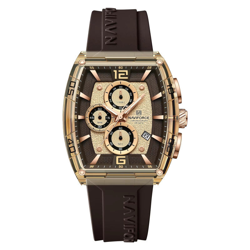 Mens Quartz Watch Barrel-Shaped Silicone Strap Luminous Water-Resistant Sports Watch