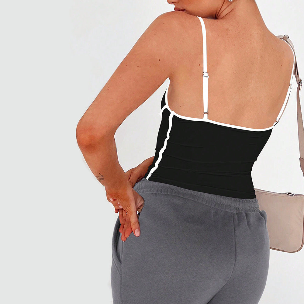 Women's Fashion Trendy Sexy Camisole Springsummer Color-block Design Versatile Sleeveless Top