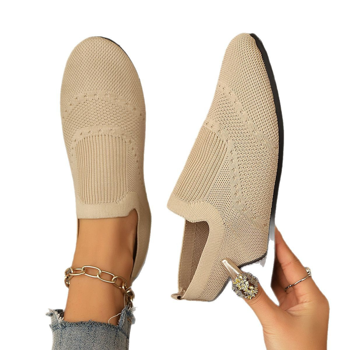 Flyknit Womens Shoes Flat-Soled Breathable Casual